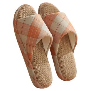 日式木地板静音开口亚麻棉拖鞋女春秋居家室内防滑男四季家用棉麻