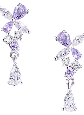 【中国黄金出品】紫藤花纯银耳钉