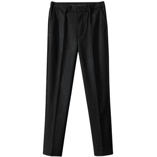 棕色男士裤子秋冬款复古毛呢修身直筒西裤商务通勤穿搭男装休闲裤