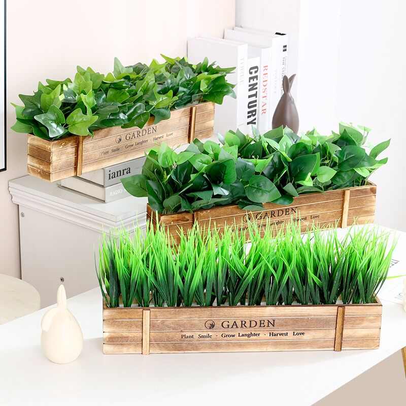 仿真花假花摆放装饰仿真绿植塑料玄关盆栽桌面木盒套装