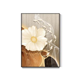 九鱼图牡丹花轻奢挂画现代简约客厅装饰画沙发玄关背景墙大气壁画