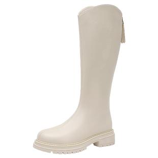 大东白色加绒长筒靴女2026新款秋冬显瘦法式长靴厚底高筒骑士靴子