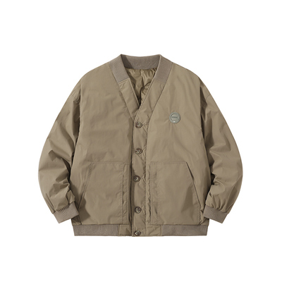 复古风90绒羽绒服男军绿色棒球领宽松轻薄保暖外套道袍小众设计感