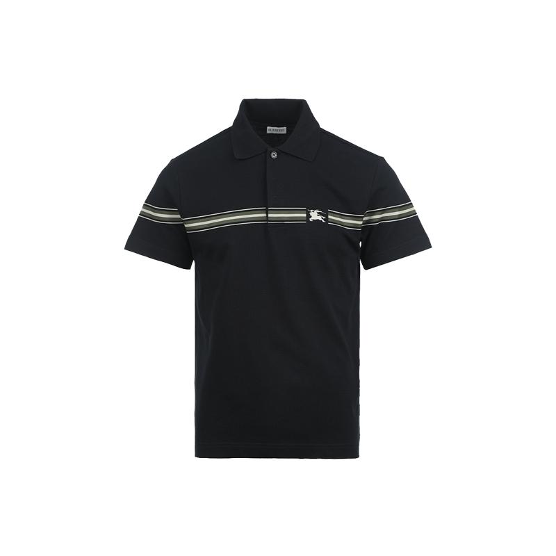 【自营】BURBERRY/博柏利男士Logo徽章条纹棉质套头短袖T恤Polo衫