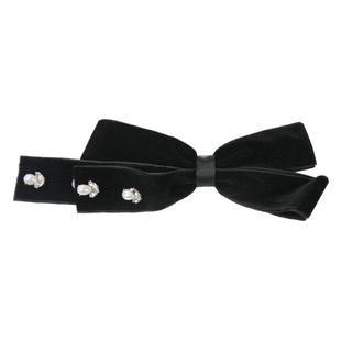 黑色丝绒蝴蝶结发夹镶钻珍珠发卡后脑勺弹簧夹头饰夹子顶夹卡子