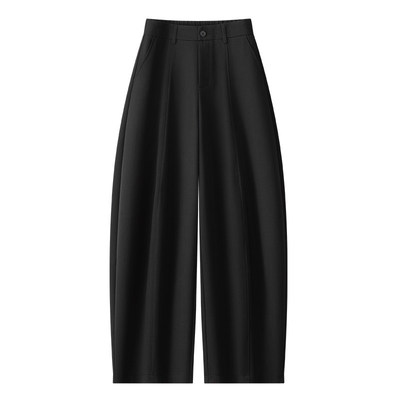 雅鹿黑色西装弯刀裤女春2026新款