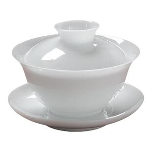 德化白瓷三才盖碗冰种玉瓷元宝马蹄泡茶碗原矿高温瓷新手悬停防烫