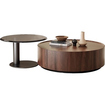 欧派意式简约实木大小圆形茶几