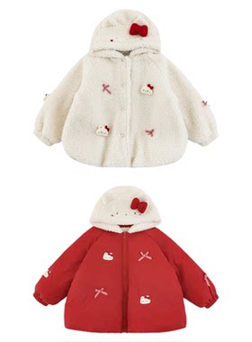 幼悠女童2025冬季新款双面绒保暖连帽毛绒外套杜邦三防棉服年服潮