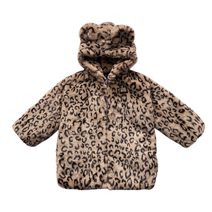 冬装女童棉衣加厚保暖豹纹儿童仿皮草外套中长款兔毛毛绒宝宝棉服