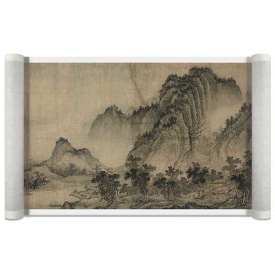 董源平林霁色图横幅挂画装饰画