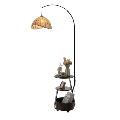 钓鱼灯落地灯客厅沙发置物茶几一体卧室中古高级侘寂复古落地台灯