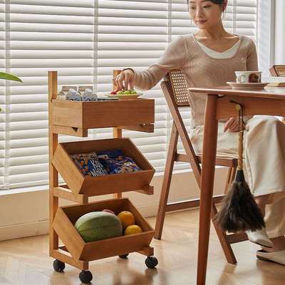 实木收纳多层落地式置物架厨房落地蔬菜家用客厅餐厅杂物书架卧室