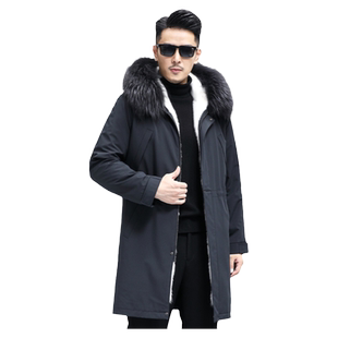 丹麦十字貂加长水貂内胆派克服男超长款貂皮大衣水貂袖皮草外套冬