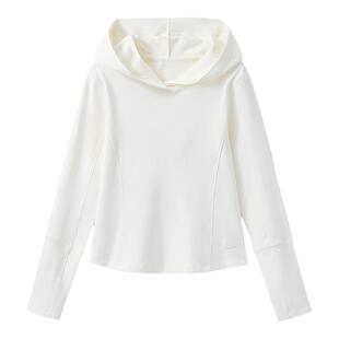 云上生活【棉白】轻暖高弹短款连帽长袖T恤春秋藏肉显瘦上衣女