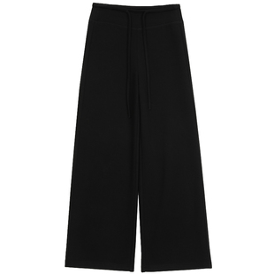 黑色加绒裤子女冬垂感阔腿裤加厚窄版瑜伽卫裤直筒醋酸羊毛糯米裤