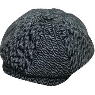 大头围条纹八角帽秋冬英伦复古贝雷帽大码男士报童帽保暖帅气帽子