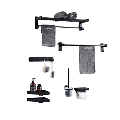 摩恩免打孔铝材毛巾架免钉浴室挂架浴巾架卫生间置物挂件套装3001