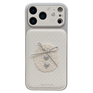 jze韩系ins温柔少女心波点蕾丝蝴蝶结适用苹果17ProMax手机壳iphone15新款16pro全包17pro大视窗14防摔手机套