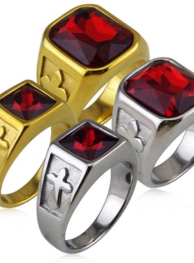 戒指钛钢椭圆宝石复古狮子首饰品