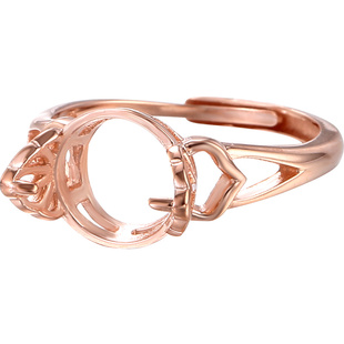 S925银简约日韩戒指空托女18K金针式diy珍珠转运珠路路通戒托空托