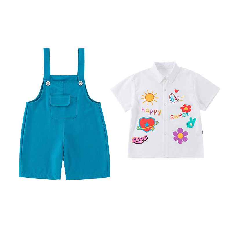 儿童啦啦队演出服小学生运动会衬衣可爱背带裤幼儿园六一表演服装