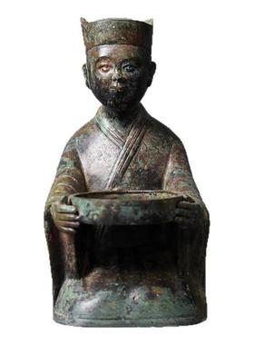 御如意铜灯中式跪人举油酥灯摆件