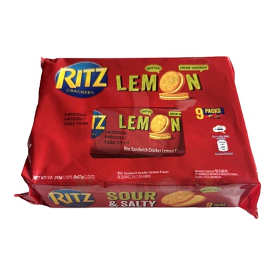 Ritz利是 进口柠檬夹心饼干27g*9条家庭装休闲下午茶解馋零食点心