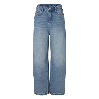 EVAOUXIU商场同款时髦阔腿弯刀牛仔裤2026夏季新棉设计感水洗长裤