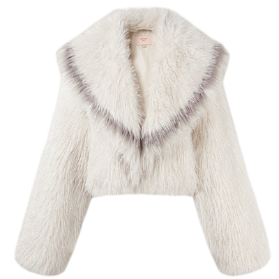 MISSCOCOON银葱亮丝大翻领皮草时尚撞色奢感光泽短款