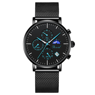 2026新款青少年手表男款初中高中学生月相夜光防水机械石英表男生