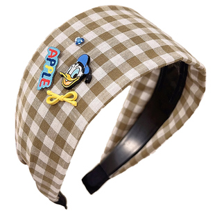 可爱卡通格子宽边发箍女款2025新款高颅顶显脸小头箍日常百搭发饰