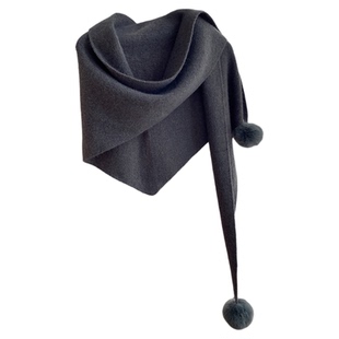 毛球球针织三角披肩含羊毛轻柔2025秋冬季新款护颈搭肩毛线大围巾