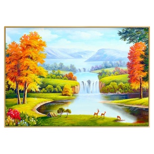聚宝盆山水画田园风景挂画现代餐厅客厅装饰画沙发背景墙招财壁画