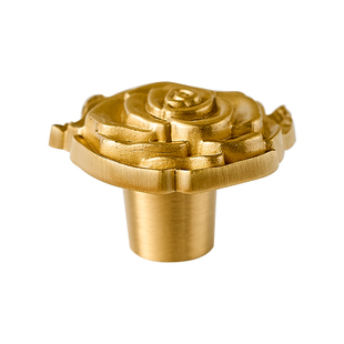 屿铜法式复古玫瑰花黄铜拉手衣柜橱柜抽屉轻奢柜子纯铜单孔小把手