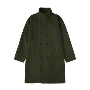 NMAX大码潮牌男装秋季双排扣中长款呢大衣可立可翻大领子外套