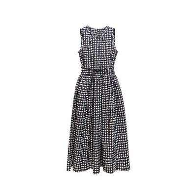 伦敦哥定制 2025新款夏季显瘦格子印花无袖收腰连衣裙高端长裙