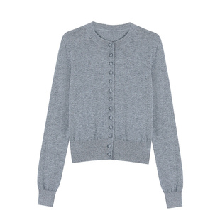 pusumede 日色微明 气质圆领针织开衫女宽松叠穿设计感长袖上衣