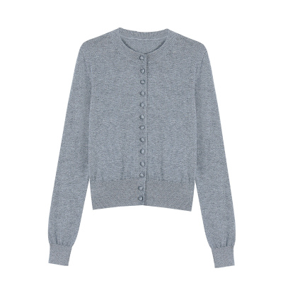 日色微明圆领针织开衫长袖上衣