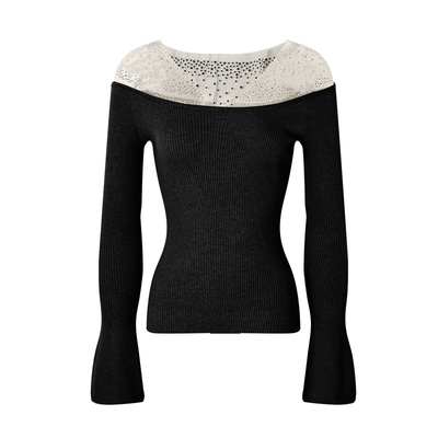 纯欲气质重工烫钻露肩打底衫上衣