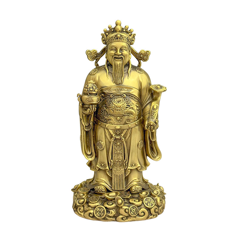 黄铜站文财神神像居家装饰摆件