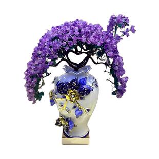 天然黄水晶发财树紫水晶招财树别墅客厅招财摆件高档欧式陶瓷花瓶