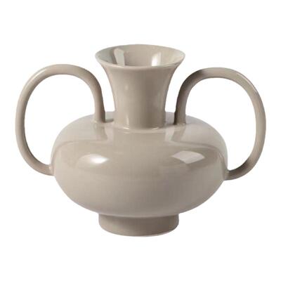 古希腊双耳陶瓷花瓶奶黄色双提手