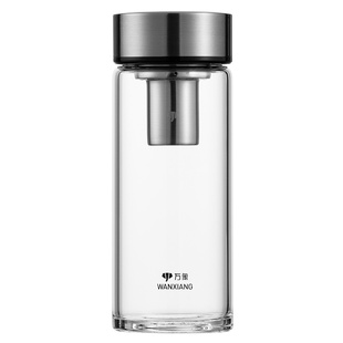 万象玻璃杯单层大容量水杯男士车载带盖茶杯便携高档水晶玻璃杯子