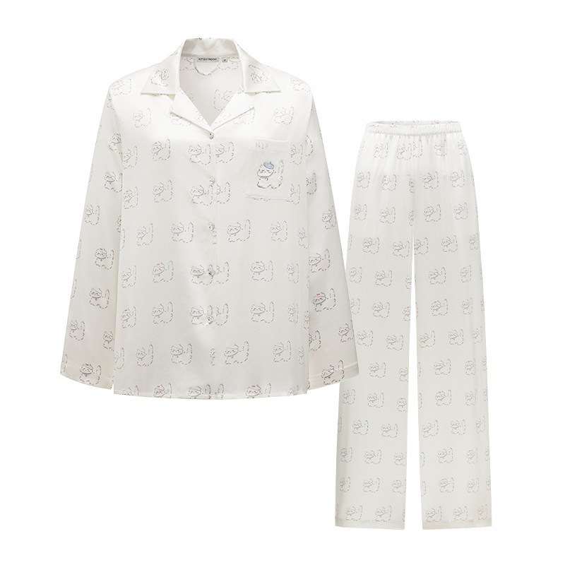 明星同款Not Just Pajama真丝睡衣Kiki珍珠小猫100%桑蚕丝家居服