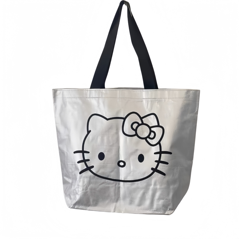 韩系粉色kitty编织购物袋耐用