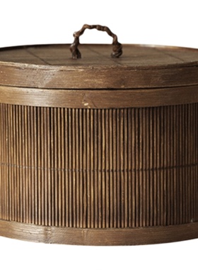 中式复古做旧圆形收纳盒装饰摆件