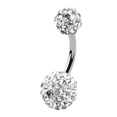韩版短款短杆超级短杆 短针满钻球白色钻性感肚脐钉脐钉脐环粗针