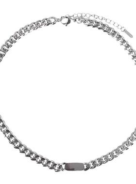 钛钢方牌项链男生潮基础链嘻哈