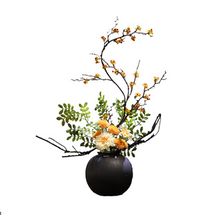 禅意宋式陶瓷花瓶新中式摆件民宿酒店桌面电视柜高级仿真花装饰品